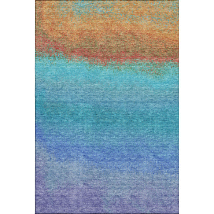 10' X 14' Ombre Washable Area Rug With UV Protection (710903) - Aqua / Orange / Copper