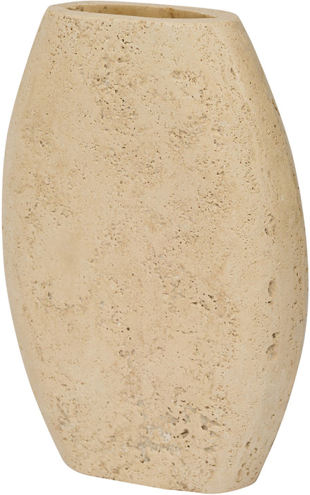 Sadie travertine vase by Meridian Furniture, showcasing a sleek, modern ceramic vase with a smooth, neutral-toned finish.