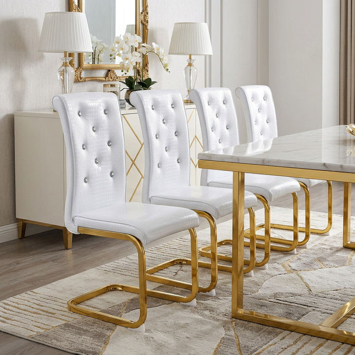 Faux Leather Metal Dining Side Chairs (Set of 4) - White / Gold