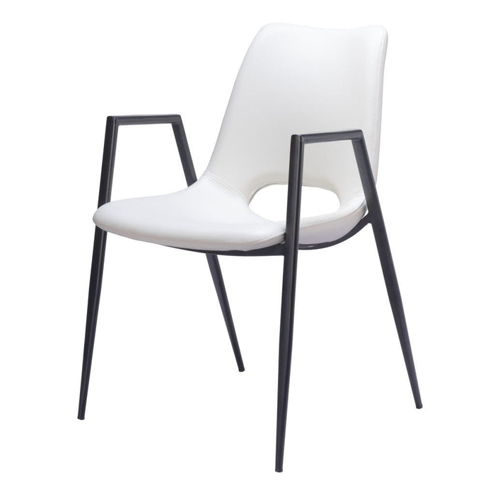 Upholstered Faux Leather Open Back Dining Arm Chairs (Set of 2) - White