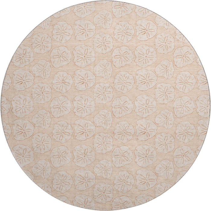 8' Geometric Washable Round Rug With UV Protection (646082) - Apricot / Ivory