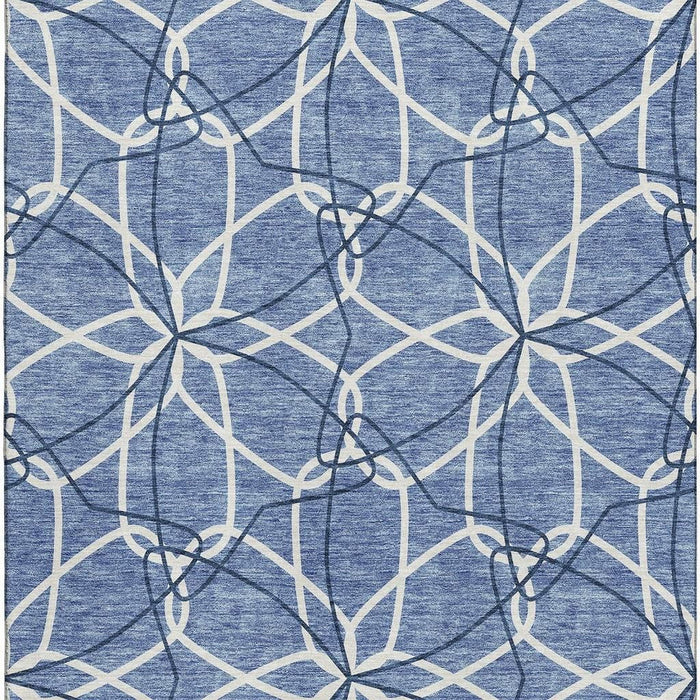 10' X 14' Geometric Washable Area Rug With UV Protection (675498) - Denim Blue / Ivory
