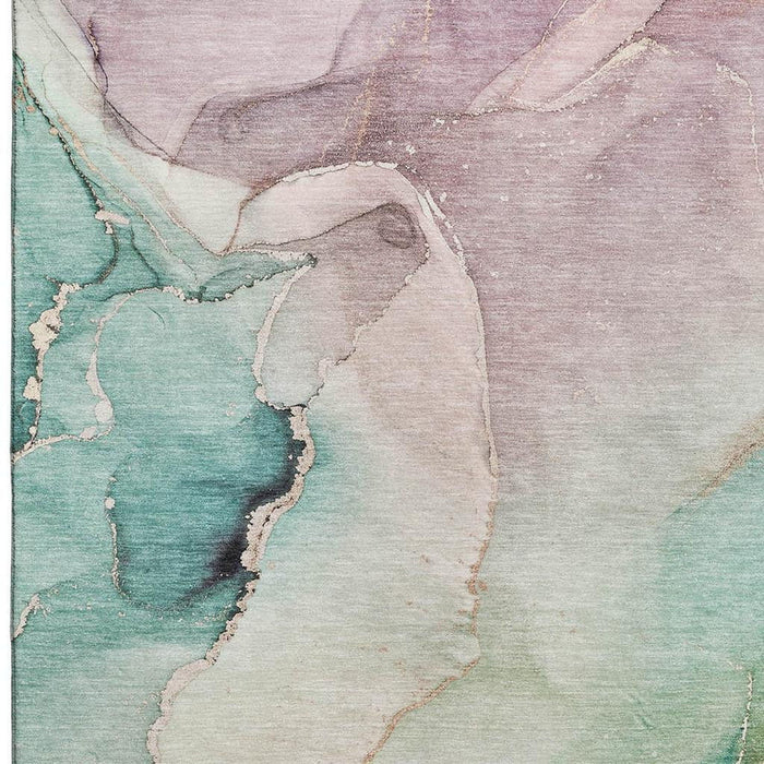 8' X 10' Abstract Washable Area Rug With UV Protection (647348) - Teal / Ivory / Brown