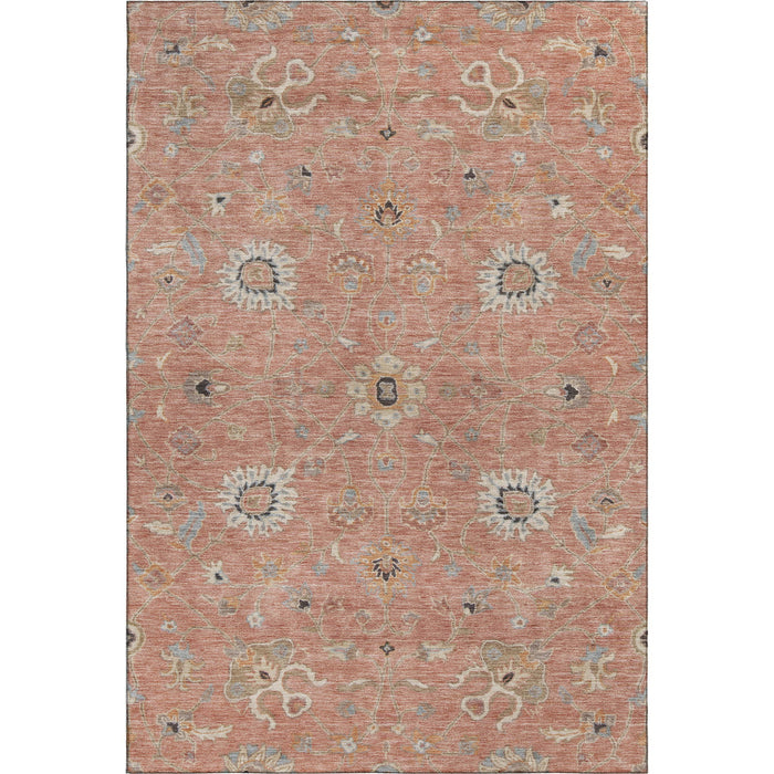 10' X 14' Floral Washable Area Rug With UV Protection (686138) - Pink / Denim Blue / Silver