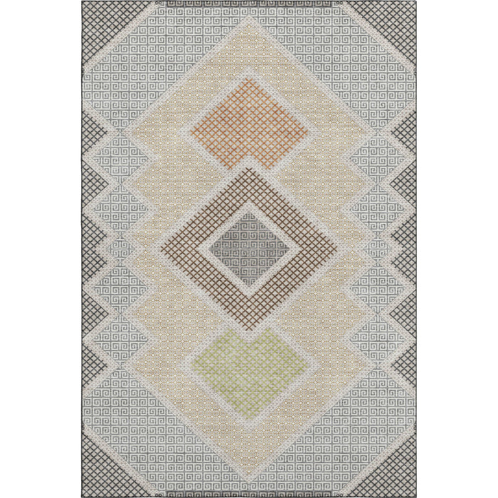 10' X 14' Geometric Washable Area Rug With UV Protection (718310) - Pewter / Copper