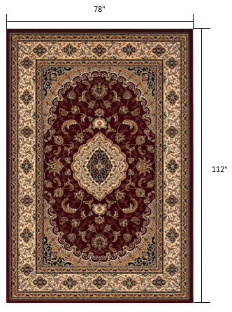 7' x 9' Floral Medallion Power Loom Area Rug - Red And Beige