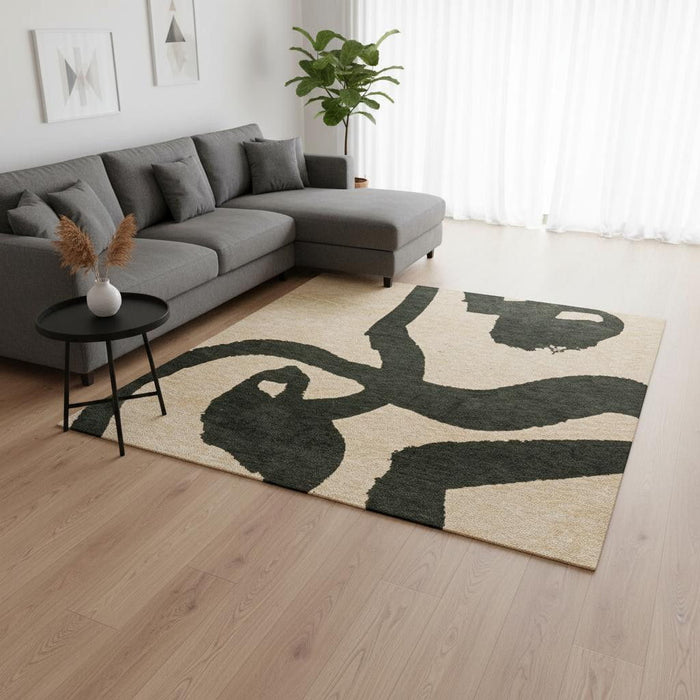 9' X 13' Abstract Washable Area Rug With UV Protection (610012) - Beige / Green
