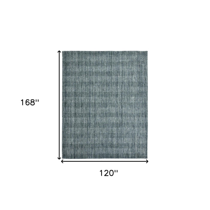 10' X 14' Wool Plaid Hand Woven Area Rug - Blue And Ivory