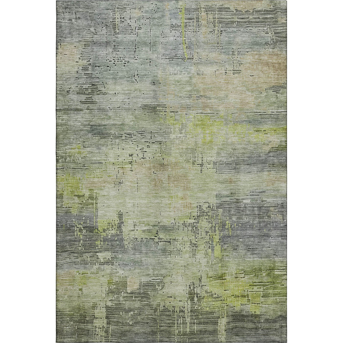 10' X 14' Abstract Washable Area Rug With UV Protection (696050) - Artichoke Green / Charcoal / Silver