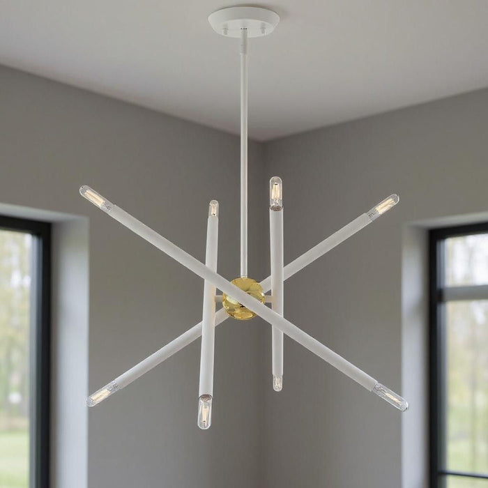 Eight Light Dimmable Chandelier With Shades - White