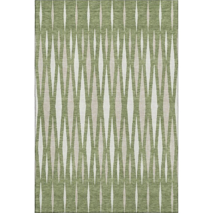 10' X 14' Geometric Washable Area Rug With UV Protection (670057) - Green / Ivory