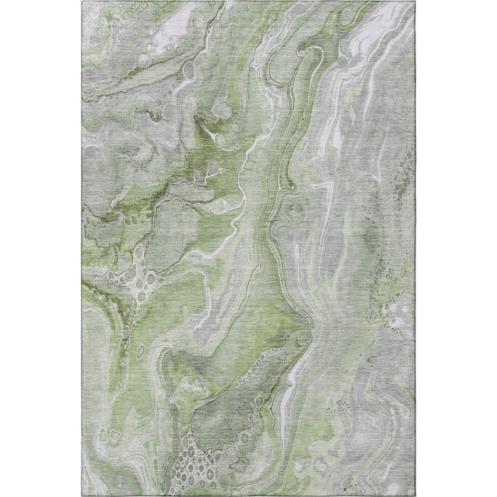 10' X 14' Abstract Washable Area Rug With UV Protection (697037) - Artichoke Green / Gray / Silver