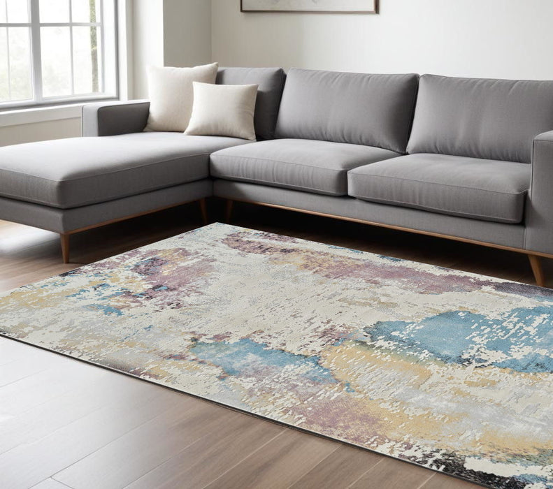 8' x 11' Abstract Distressed Area Rug - Beige And Blue