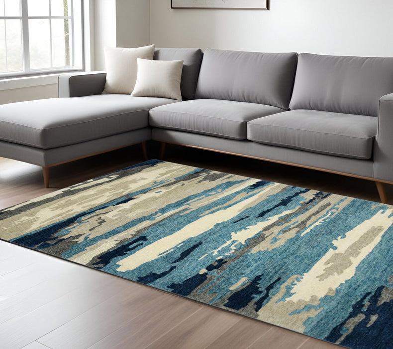8' X 10' Wool Abstract Hand Tufted Area Rug - Blue