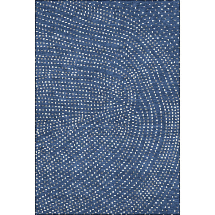10' X 14' Polka Dot Washable Area Rug With UV Protection (680181) - Navy Blue / Ivory / Gray