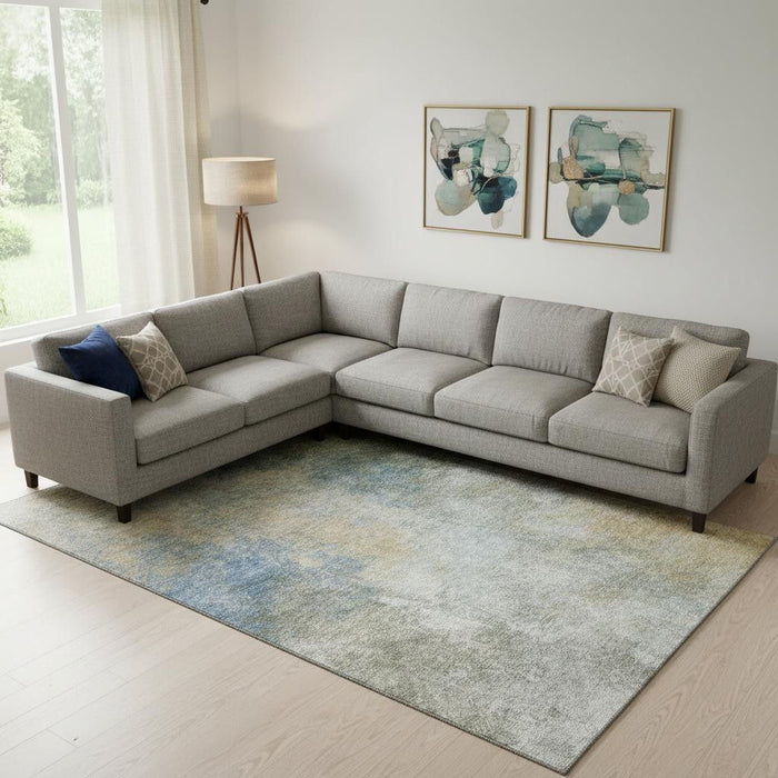10' X 14' Abstract Washable Area Rug With UV Protection (710574) - Khaki / Blue / Gold