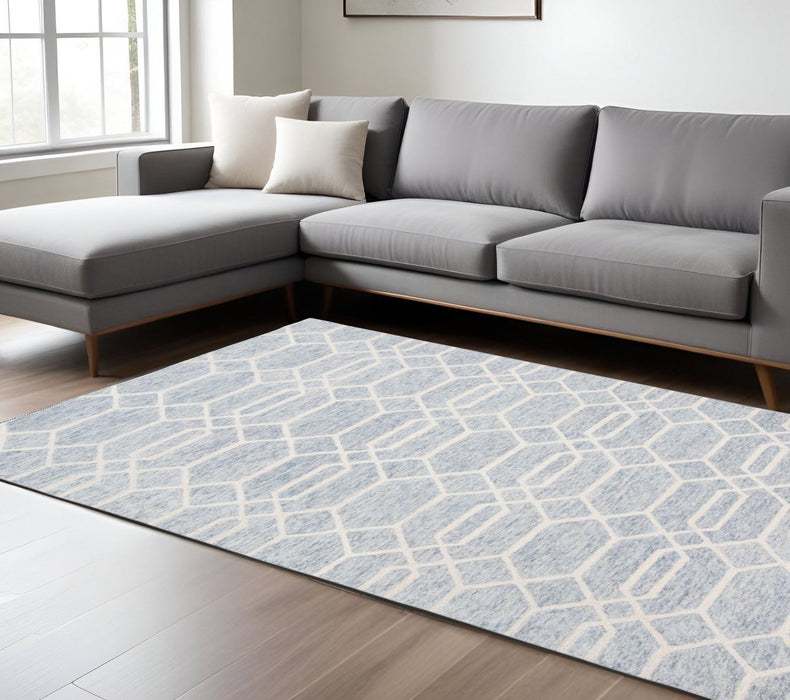 8' x 10' Wool Geometric Tufted Handmade Stain Resistant Area Rug - Blue And Ivory