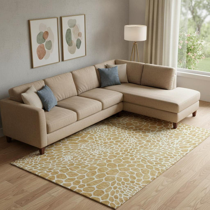 10' X 14' Geometric Washable Area Rug With UV Protection (673049) - Gold / Ivory