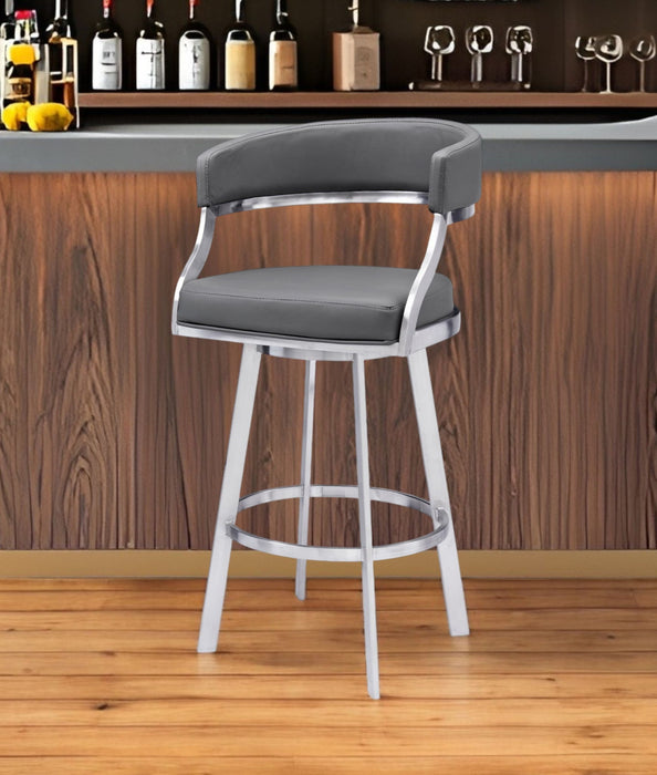 38" Faux Leather Swivel Low Back Counter Height Bar Chair - Gray / Silver