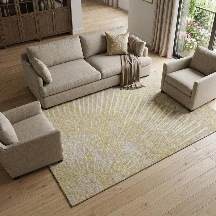 9' X 12' Geometric Washable Area Rug With UV Protection (648363) - Wheat / Beige