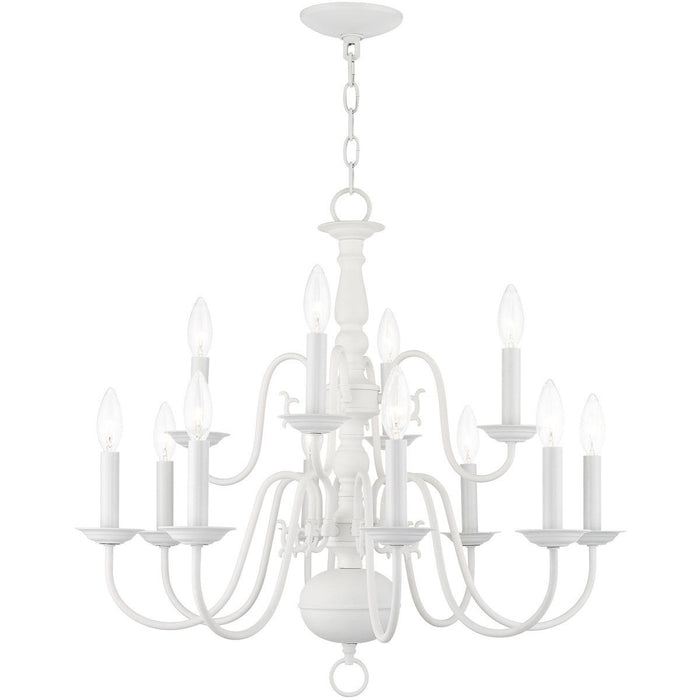 Twelve Light Dimmable Chandelier With Shades - White