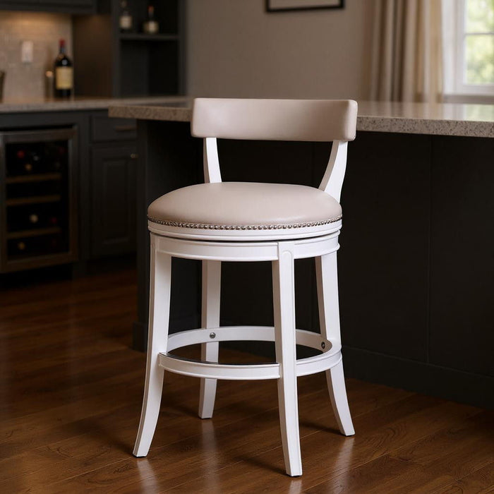 Faux Leather And Solid Wood Low Back Bar Height Swivel Bar Chair - Gray / White