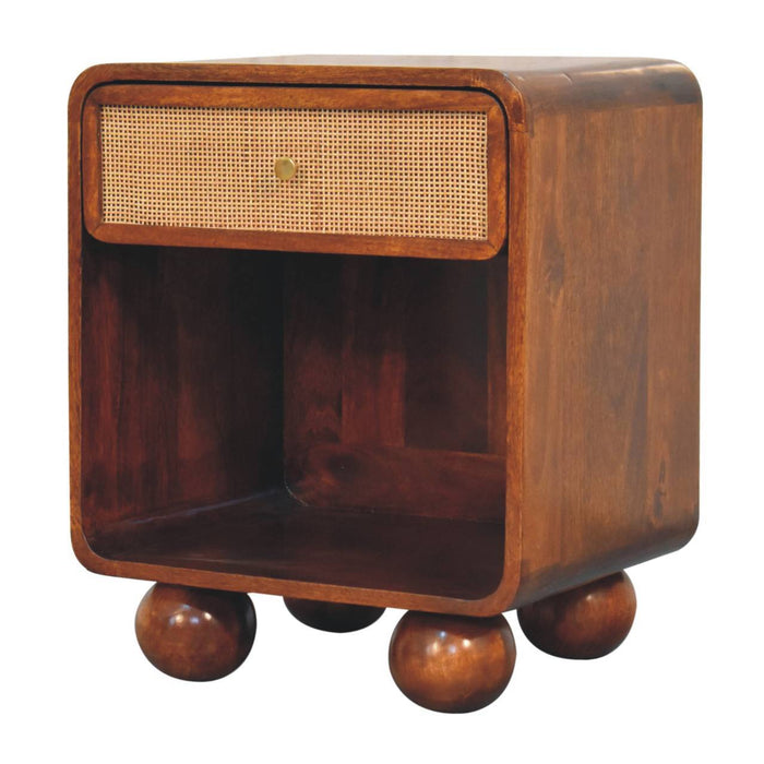 21" Solid Wood Cane Rat One Drawer Nightstand - Chestnut
