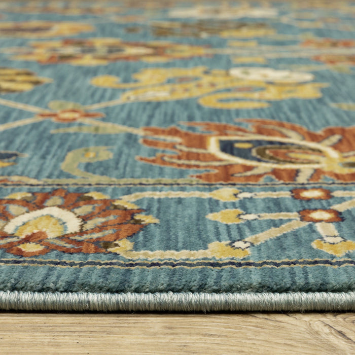7' X 10' Traditional Oriental Area Rug With Fringe - Blue