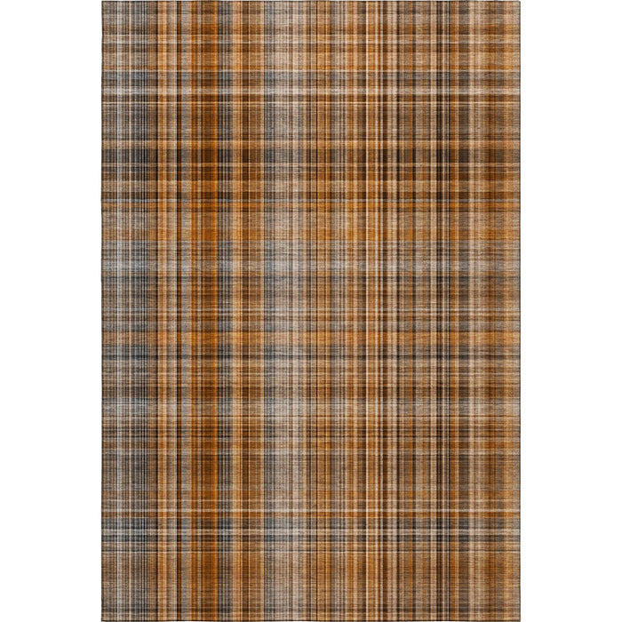 8' X 10' Plaid Washable Area Rug With UV Protection (648314) - Terra Cotta / Gray