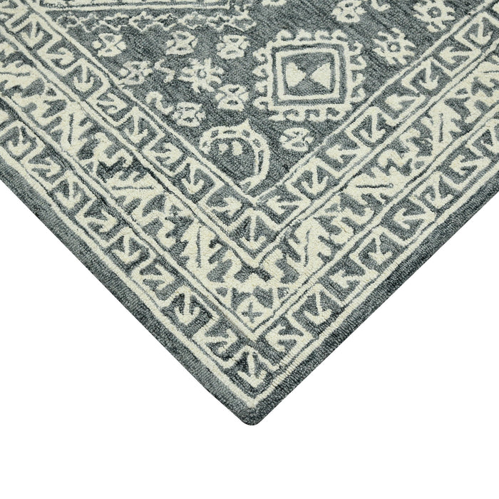 8' X 11' Wool Geometric Hand Hooked Area Rug - Slate Gray And Ivory