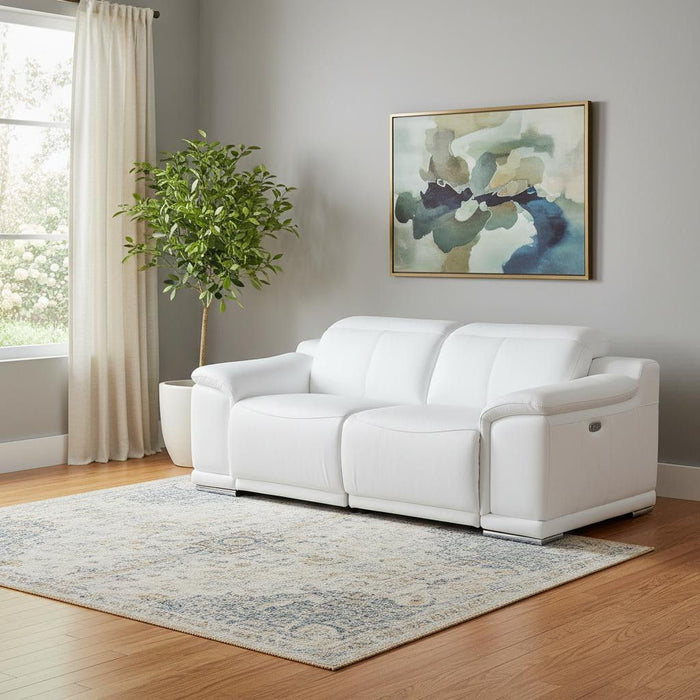 Italian Leather Power Reclining Loveseat (720519) - White / Silver