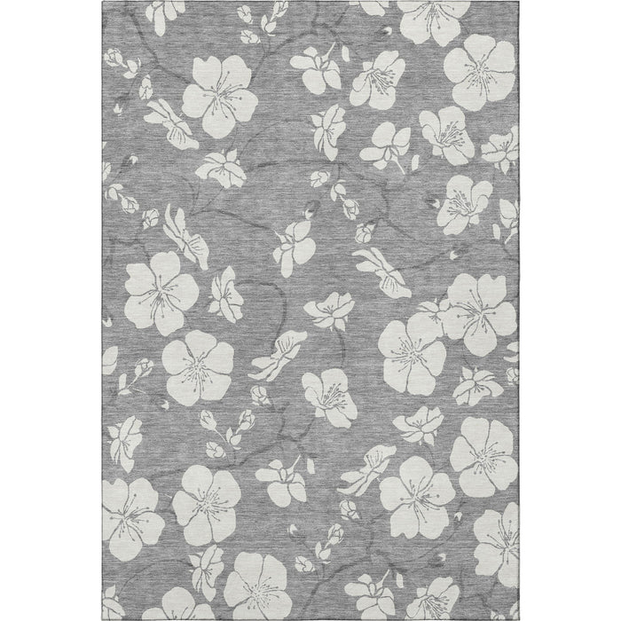 10' X 14' Floral Washable Area Rug With UV Protection (681041) - Gray / Ivory