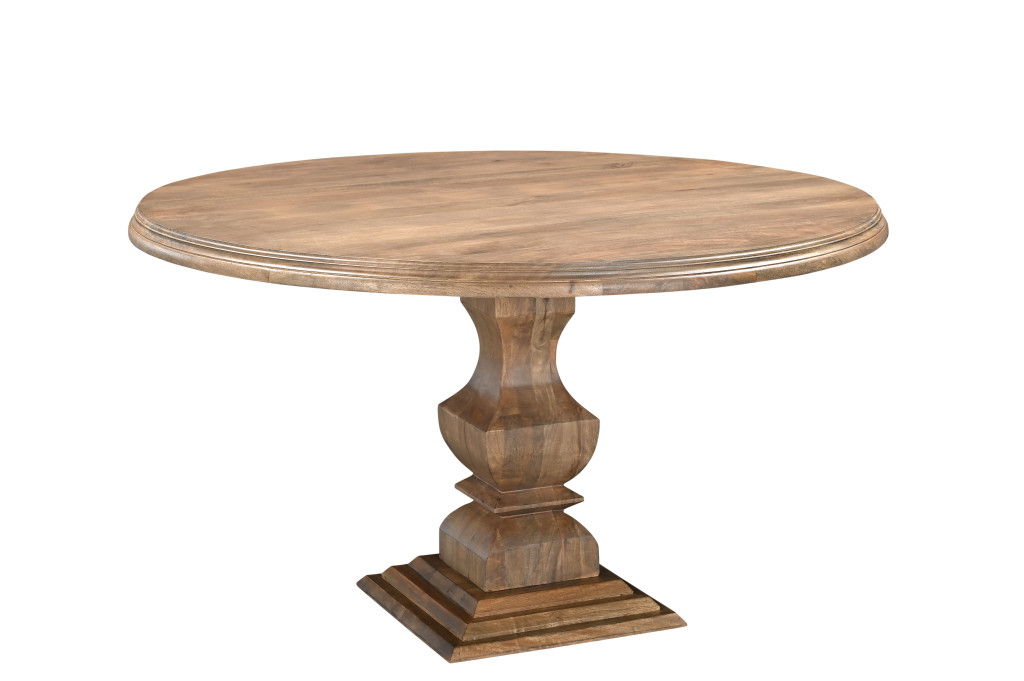 54" Solid Wood Pedestal Base Round Top Dining Room Table - Brown