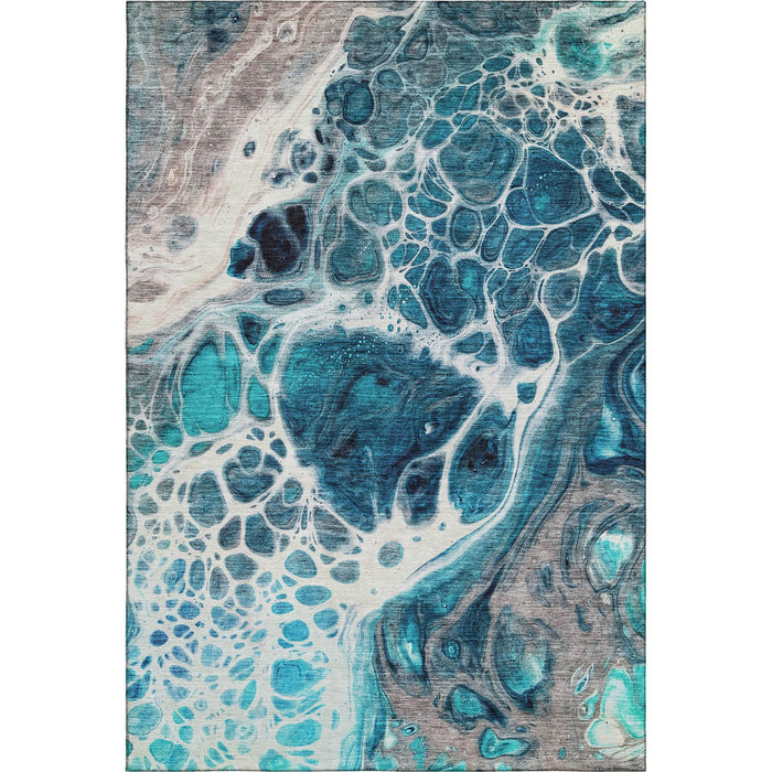 10' X 14' Abstract Washable Area Rug With UV Protection (656070) - Teal / Ivory / Gray