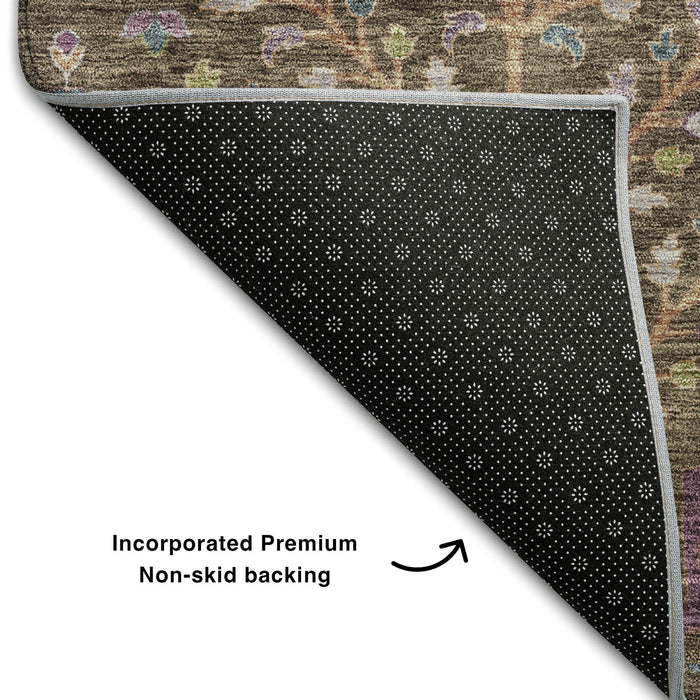 10' X 14' Floral Washable Area Rug With UV Protection (686915) - Brown / Blue / Purple