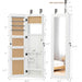 Giga jewelry armoire organizer with full-length mirror, wall-mounted lockable cabinet and built-in LED light for jewelry storage.