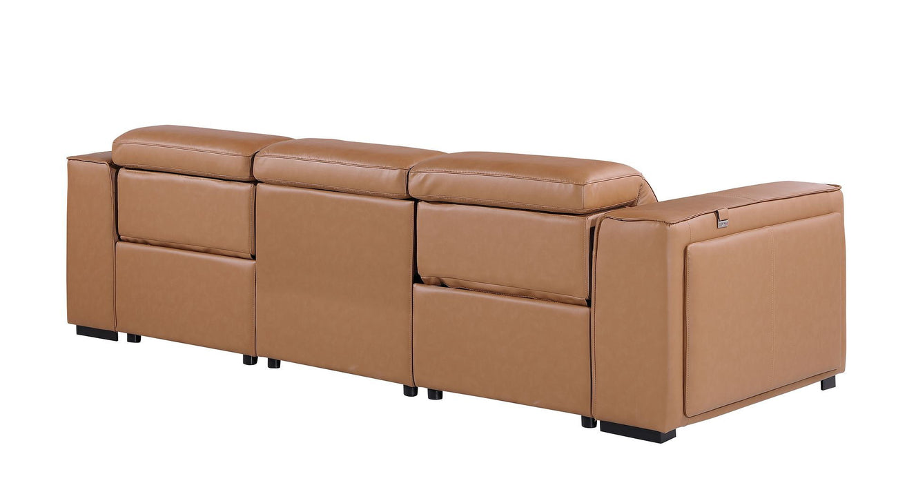 Top Grain Leather Reclining Metal USB Sofa (720387) - Chestnut