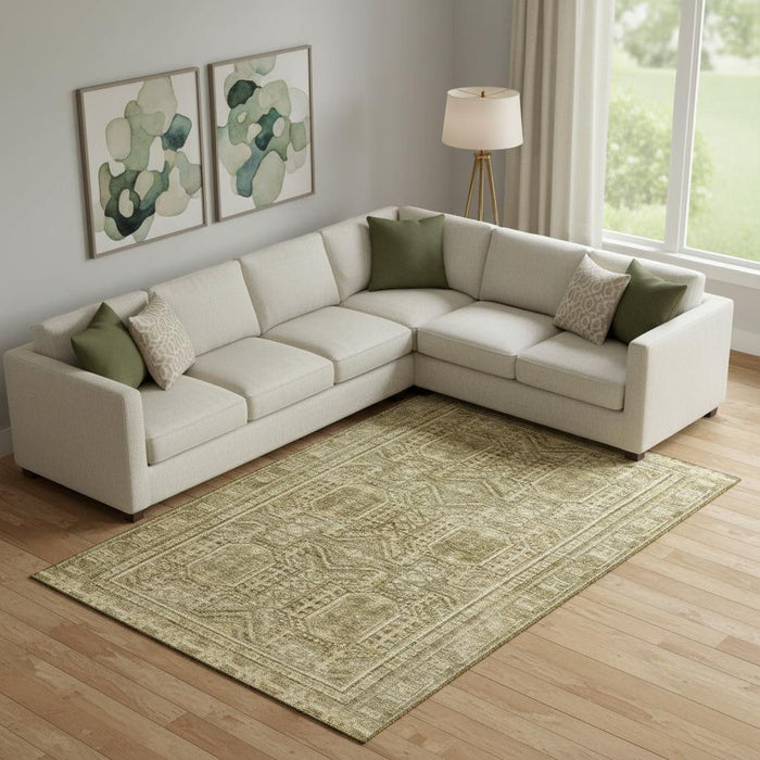 10' X 14' Geometric Washable Area Rug With UV Protection (708115) - Khaki / Taupe