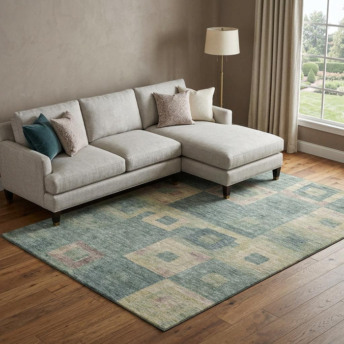 10' X 14' Geometric Washable Area Rug With UV Protection (686705) - Sage / Beige / Taupe