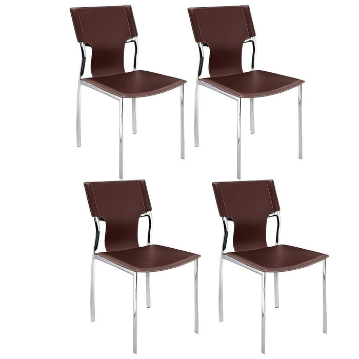 Leather Dining Side Chairs (Set of 4) - Dark Brown / Silver