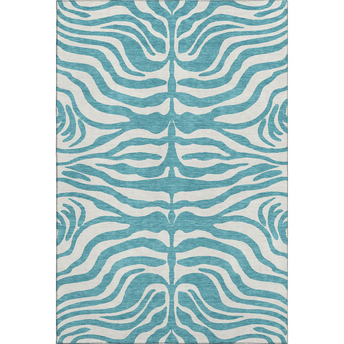 10' X 14' Animal Print Washable Area Rug With UV Protection (681815) - Teal / Ivory