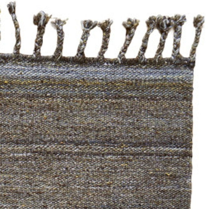 9' x 12' Wool Striped Hand Woven Area Rug With Fringe - Gray And Green