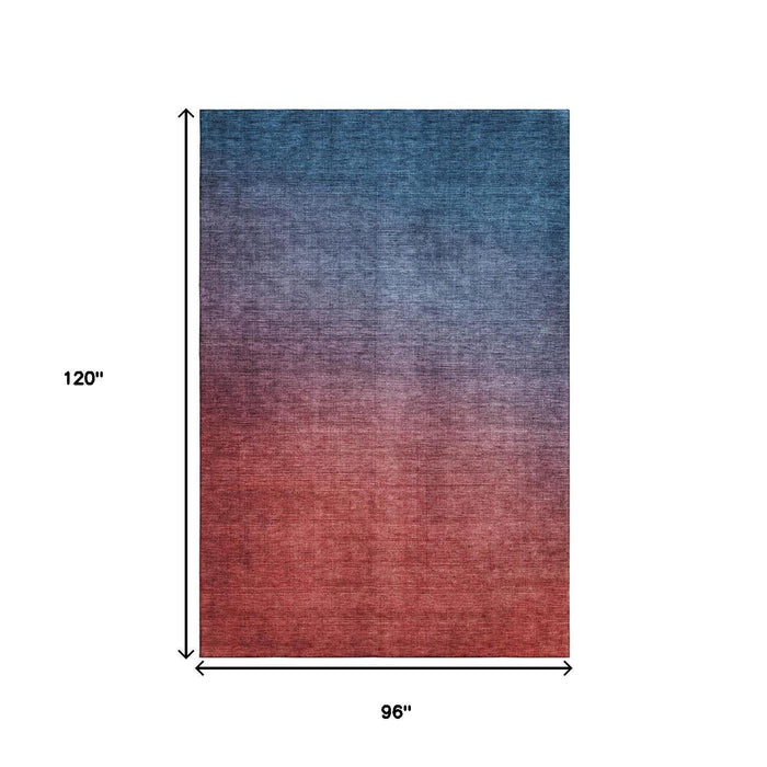 8' X 10' Ombre Washable Area Rug With UV Protection (650390) - Navy Blue / Red