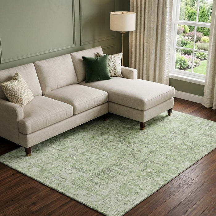 10' X 14' Floral Washable Area Rug With UV Protection (651178) - Green / Ivory