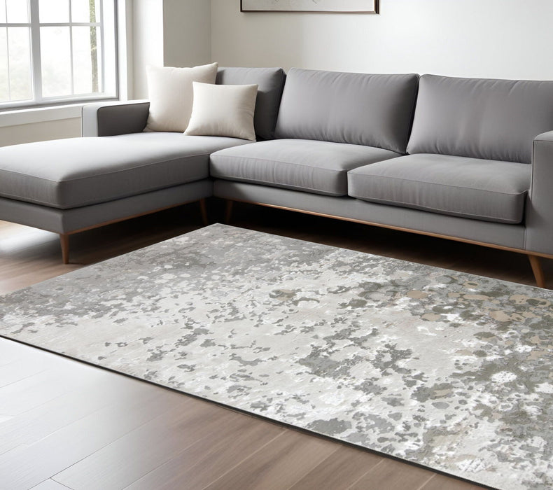 8' x 10' Abstract Area Rug - Silver Gray And White