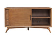 HomeRoots wood mahogany veneer TV stand with enclosed storage, brown Okoume and veneer cabinet for living room.