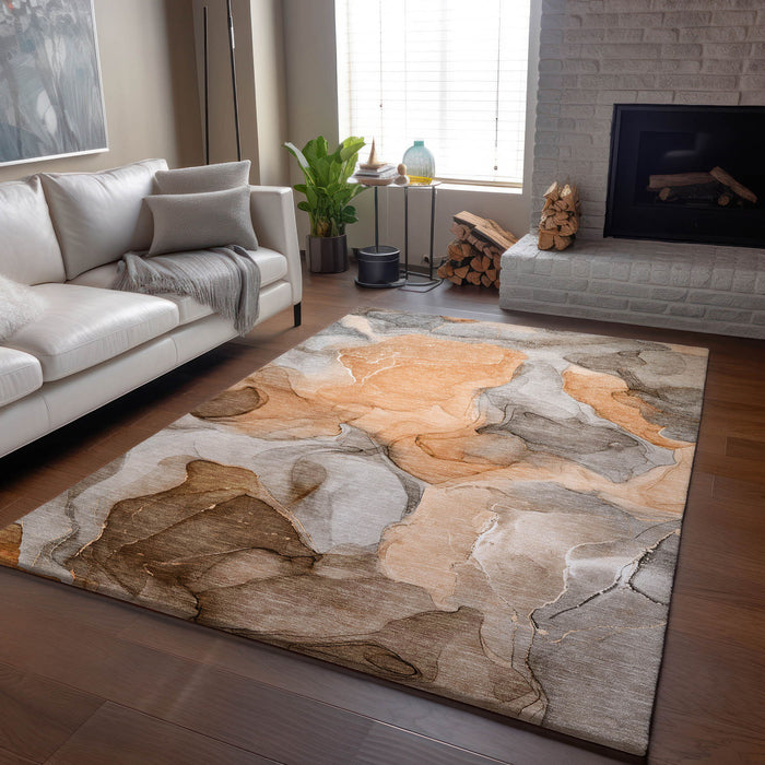 10' X 14' Transitional Abstract Washable Area Rug With UV Protection - Orange