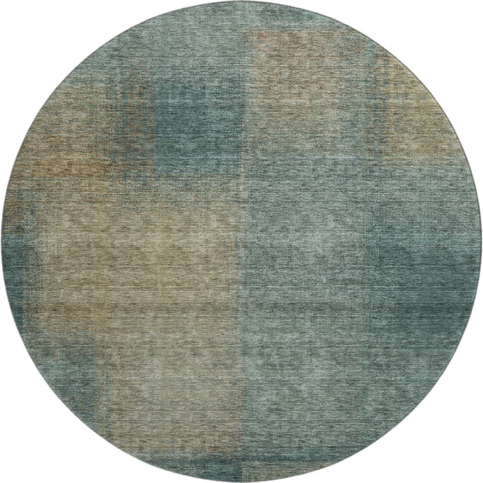 8' Abstract Washable Round Rug With UV Protection - Teal And Brown