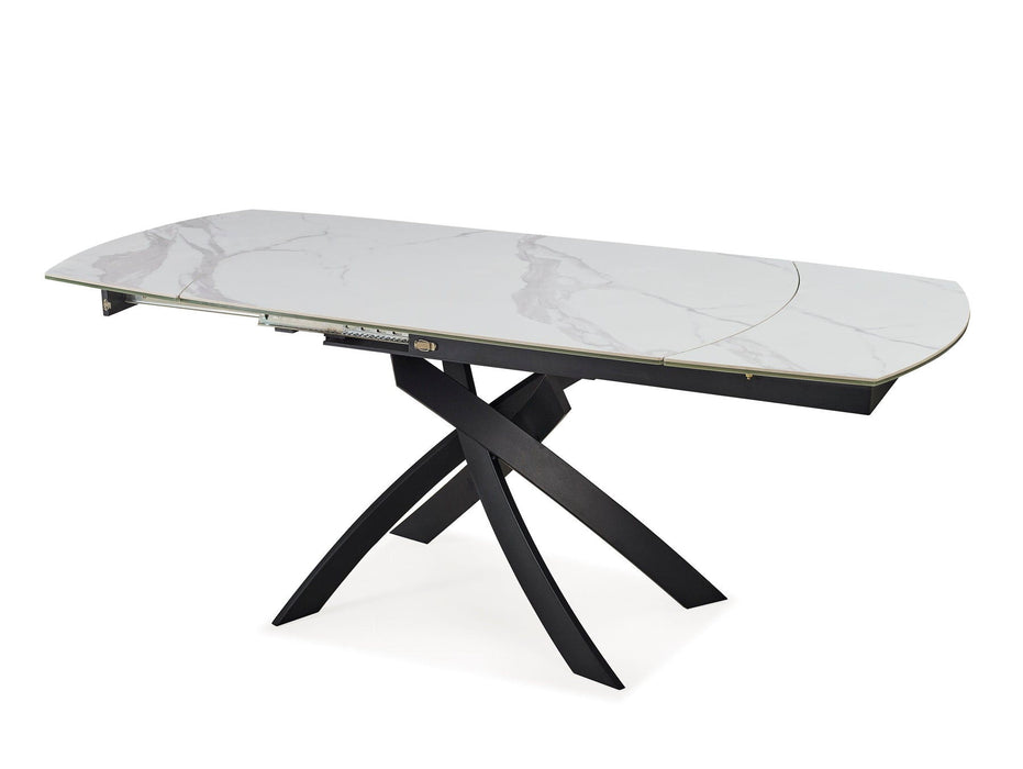 47" Ceramic And Metal Self-Storing Leaf Cross Leg Base Oval Extendable Dining Room Table - Gray / White