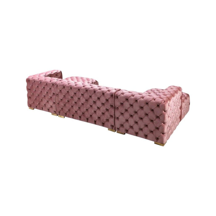 Tufted Velvet Modular U Shaped Sofa Chaise Sectional With Toss Pillows - Pink